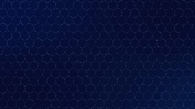 Animated grid of hexagons. It consists of blue particles. 4K.