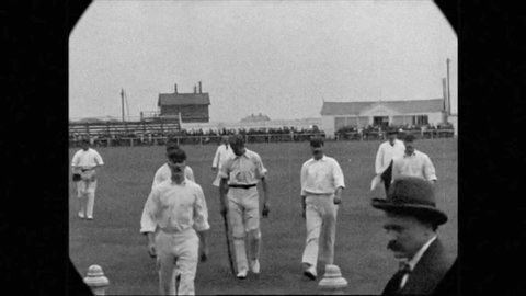 CIRCA 1901 - Cricket players are seen practicing in Lancashire.