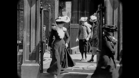 CIRCA 1902 - British families are seen leaving a church.