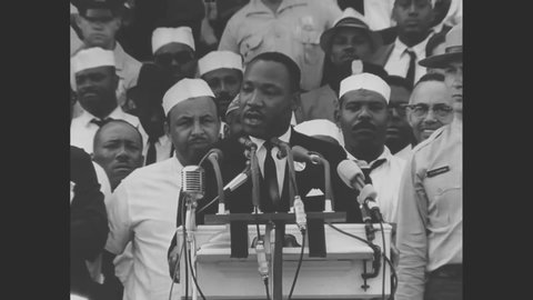 CIRCA 1963 - Dr. Martin Luther King gives his I Have A Dream speech at the Lincoln Memorial during the March on Washington for Jobs and Freedom.