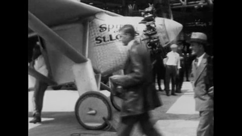 CIRCA 192 - Pioneer of aviation Charles Lindbergh stands beside his airplane, the Spirit Of St. Louis in 1927.