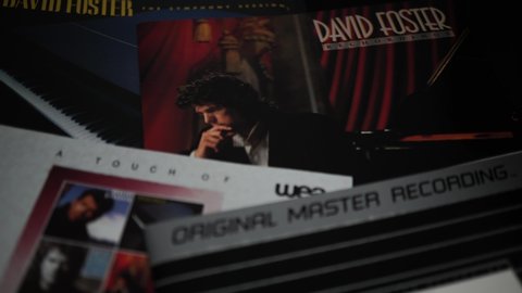 Rome, February 14, 2020: Covers of CDs by canadian musician, record producer, composer and arranger DAVID FOSTER. has won 16 Grammy Awards from 47 nominations