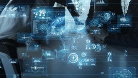 Business and technology concept. Smart office. GUI (Graphical User Interface). Group of businessperson in the office. - Powered by Shutterstock - Get 15% off with code: PIKWIZARD15