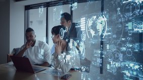 Business and technology concept. Smart office. GUI (Graphical User Interface). Group of businessperson in the office. - Powered by Shutterstock - Get 15% off with code: PIKWIZARD15