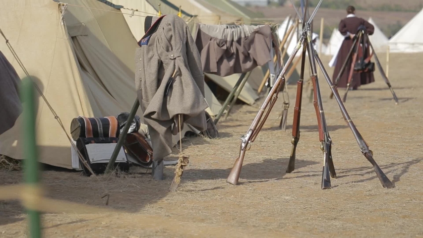 Military camp. Crimean War. Re-enacting of scenes of the Crimean war.