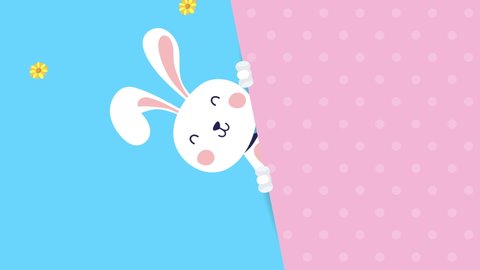 happy easter animated card with rabbit ,4k video animated