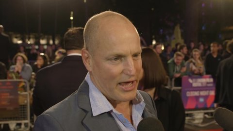 London / England - October 15th 2017: Actor Woody Harrelson interviewed at UK Premiere of 'Three Billboards Outside Ebbing, Missouri' at the Closing Night Gala of the 61st BFI London Film Festival 