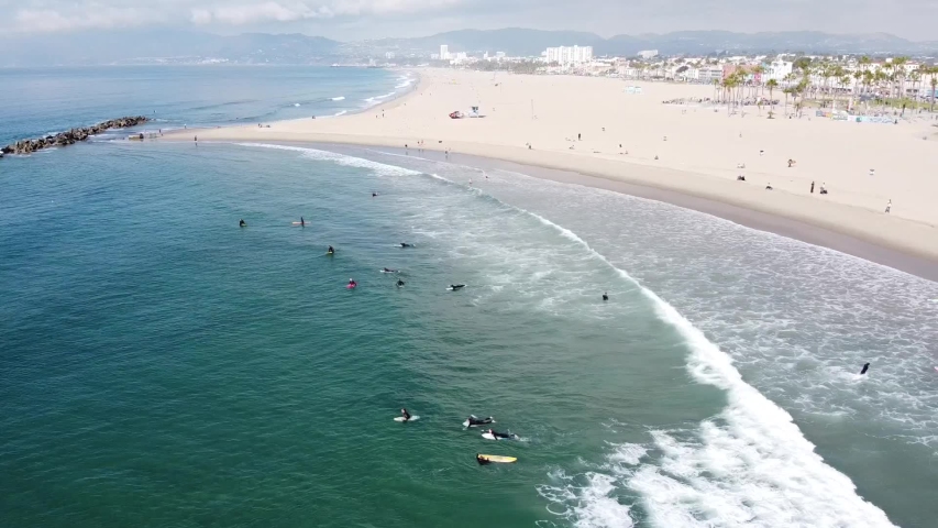Surfers In Venice Beach Drone Clip