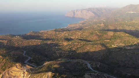 Aerial view of a gypsum quarry mine on the coast of Crete, Greece