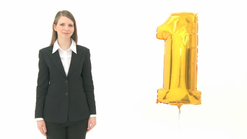 Woman presenting the golden number one