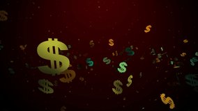 Seamless Loop Flying And Flickering Scattered Dollar Sign Confetti In The Air With Dark Red Background Yellow Glitter Dust - Powered by Shutterstock - Get 15% off with code: PIKWIZARD15