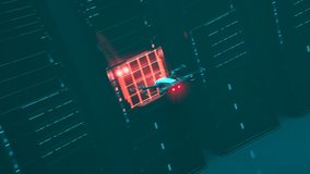 Loopable animation with working drone scanning servers in a dark hall.  Fully automatic unmanned system. Computer coordinated efficient and innovative network processing management. Render 4K
 - Powered by Shutterstock - Get 15% off with code: PIKWIZARD15