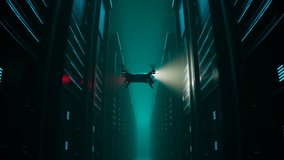 Loopable animation with working drone scanning servers in a dark hall.  Fully automatic unmanned system. Computer coordinated efficient and innovative network processing management. Render 4K
 - Powered by Shutterstock - Get 15% off with code: PIKWIZARD15