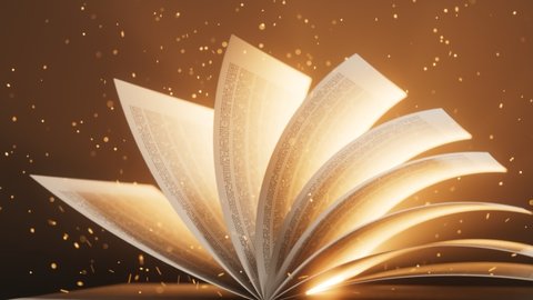 Seamlessly looping animation of page-turning of a book. Perfect for learning, wisdom and magic. Symbolizing book as the never-ending stream of knowledge. Lights, particles, glow.
