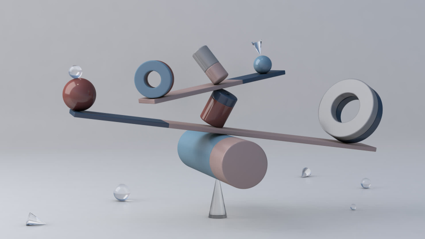 Equilibrium still life installation, balancing geometric shapes. Abstract animation, 3d render. Royalty-Free Stock Footage #1048374295