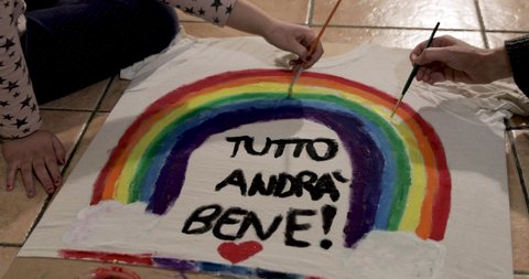 A rainbow, drawn by kids in Italy, symbol of hope against Coronavirus Covid-19 Everything will be fine