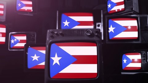Puerto Rico Flags And Retro Televisions. 