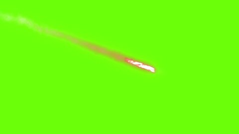 Animation of meteorite falling through the atmosphere burning along the way. Several meteors or asteroids, trails of fire and smoke.