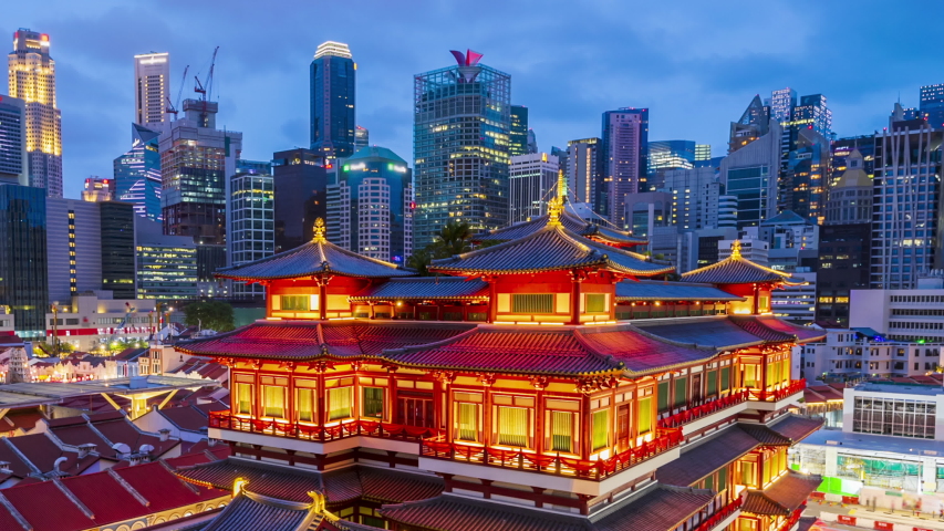 4k Time lapse of Buddha Tooth Relic Temple at China Town in Singapore. 