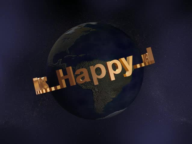 3D Earth with fog around and rotating happy new year golden sign ,loping