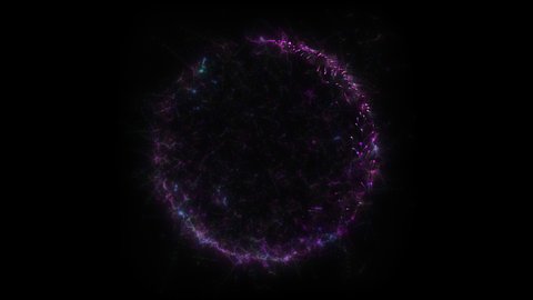 Seamless loop. Animation of a purple circle portal, consisting of particles and bursts of energy, isolated on black background with alpha luma matte VFX CG 4k. Space door. Constellations. Galaxy.