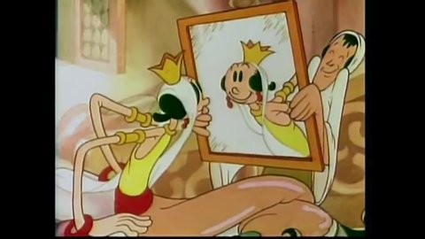 CIRCA 1939 - In this animated film, Princess Olive Oyl gets her hair and nails done by her attendants while an evil wizard tricks one of them.