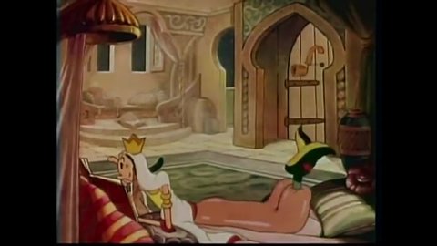 CIRCA 1939 - In this animated film, Aladdin (as played by Popeye) is invited up to Princess Olive Oyl's balcony after giving her a treasure chest.