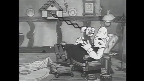 CIRCA 1935 - In this animated film, a cuckoo clock doorbell wakes up Grampy, prompting him to move his house to the front door to let in Betty Boop.