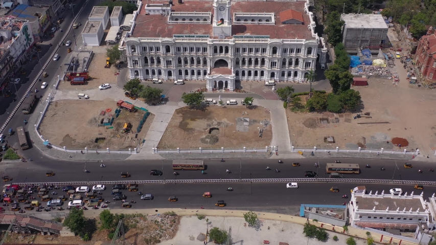 Aerial shot of the Ripon Building and the Nehru Stadium, Chennai, Tamilnadu