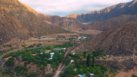 Aerial view of the Cacheuta valley in Mendoza, Argentina.