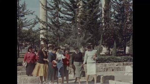 CIRCA 1960 - Students are seen studying on the campus of the American University of Beirut.
