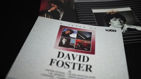 Rome, February 14, 2020: Covers of CDs by canadian musician, record producer, composer and arranger DAVID FOSTER. has won 16 Grammy Awards from 47 nominations