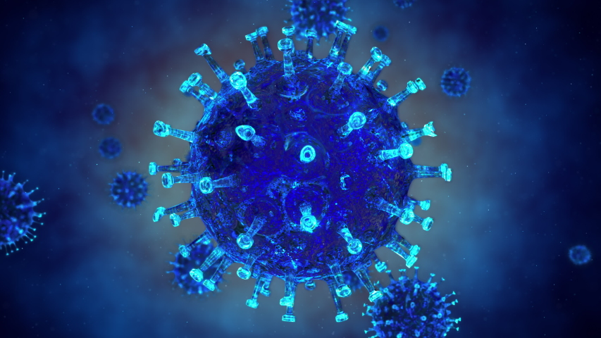 3D Microscope View of the Chinese Coronavirus COVID-19. Danger of a Pandemic Flu Virus Infecting Human Cells Royalty-Free Stock Footage #1048451920