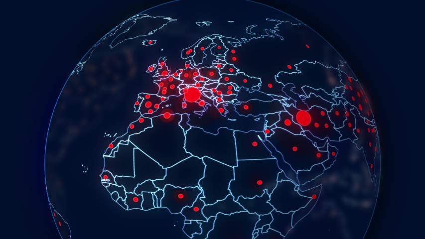 Coronavirus Earth Globe Map based on real data that shows the pandemic spreading to Europe Royalty-Free Stock Footage #1048480963