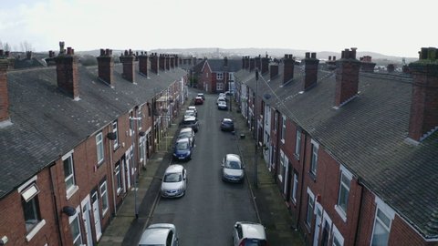 West Midlands - 9th March 2020 - Aerial footage of terrace housing in one of Stoke on Trent's poorer areas, poverty and urban decline, council, social housing, immigration and council housing crisis, 