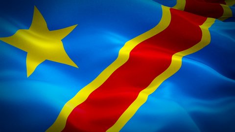 Congo flag Motion Loop video waving in wind. Realistic ‎DR Congo Flag background. DRC Congo Flag Looping Closeup 1080p Full HD 1920X1080 footage. DROC africa country flags footage video for film,news
