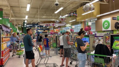 Orlando,FL/USA-3/12/20:Busy grocery store on a week day after the World Health Organization declared the coronavirus a pandemic
