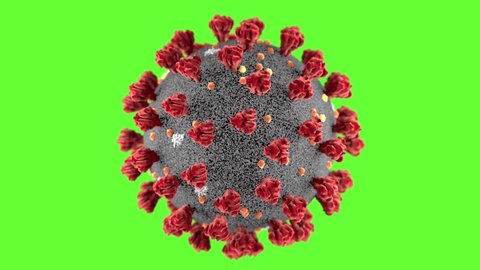 COVID-19 Coronavirus Cell 3d Seamless Looped Animation Rotation 2019-nCov. SARS-CoV-2 Wuhan. Green Background. Chroma Key. Transparent Background. Luma Matte. Alpha Channel.