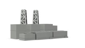 Simple miniature of Power plant. Loop video. White background.