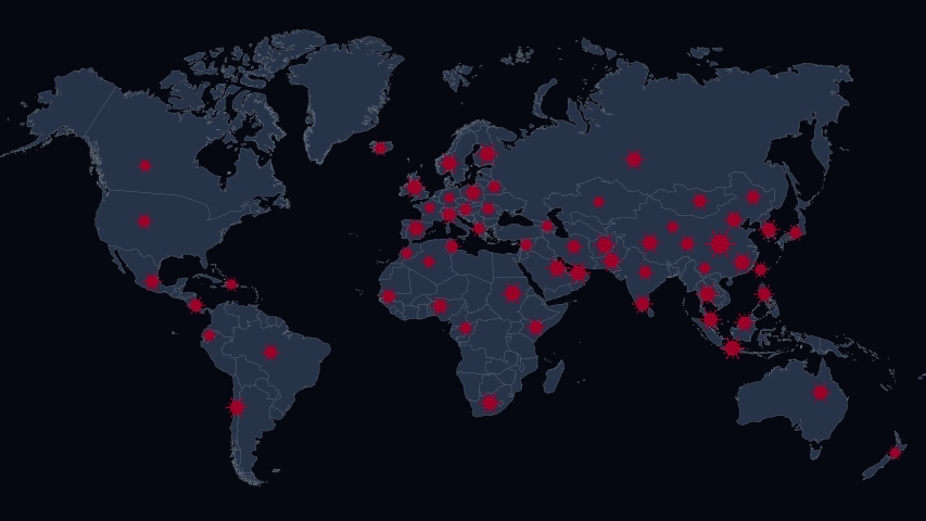 Coronavirus disease 2019 situation update worldwide. Covid-19 map confirmed cases report worldwide globally. 4K. - Powered by Shutterstock - Get 15% off with code: PIKWIZARD15