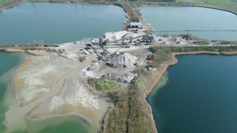 Sand and gravel pit on the lakeside - aerial view