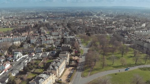 Drone shot of Clifton, Bristol during winter