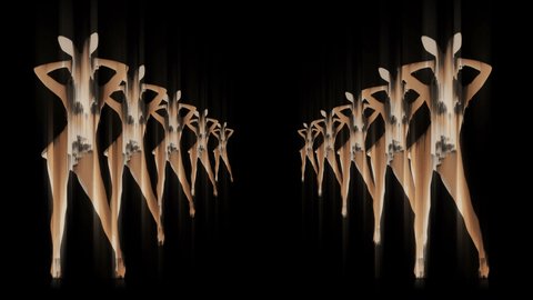Dancing Go Go Girls in Bunny Rabbit Costumes isolated on black background. Looped Video of shaking female dance in Animal Mask. 4K Motion Background VJ Loop
