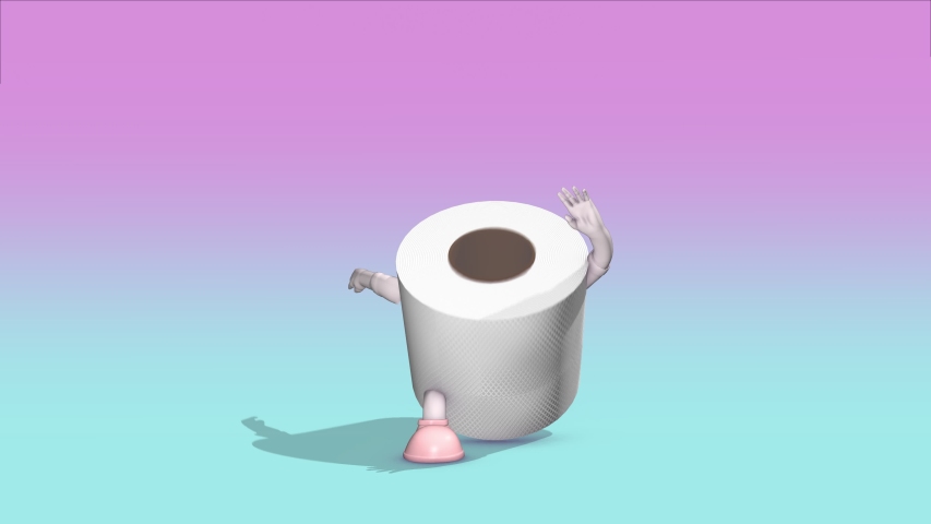 Seamless cartoon animation of a dancing toilet paper roll isolated with pastel color backdrop. Funny kids background. Royalty-Free Stock Footage #1048568785