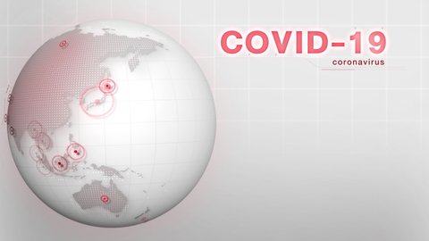 Earth globe animation with COVID-19 and coronavirus text on white background, News title video, 4k Resolution.
