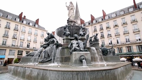 Monday, March 16, 2020:. Nantes France. The Fountain on the Place Royal in Nantes - France, Loire-Atlantique
