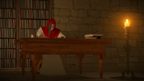 MEDIVEVAL MONK Pope Cardinal Church - Hadwritting - Loop 1- 3d Character Animation Motion Graphics