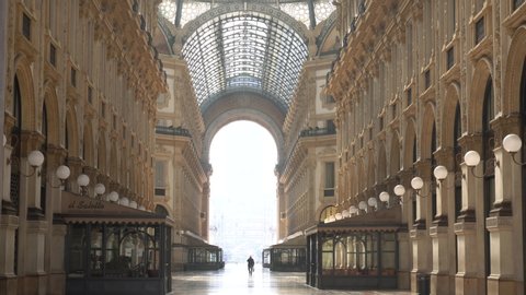 Europe, Italy Milan march 2020 - Duomo Cathedral, Vittorio Emanuele Gallery  empty of people and tourist, 
covid-19 Coronavirus epidemic - lockdown and people quarantine home 