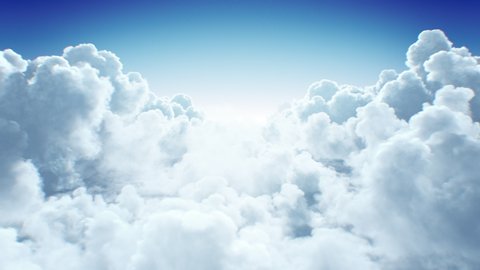 Beautiful Endless Clouds in the Daylight Skies Seamless. Looped 3d Animation Flying Above the Cumulus Clouds with No Sun. 4k Ultra HD 3840x2160.