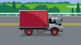 Animated video clip . A truck is driving on the highway